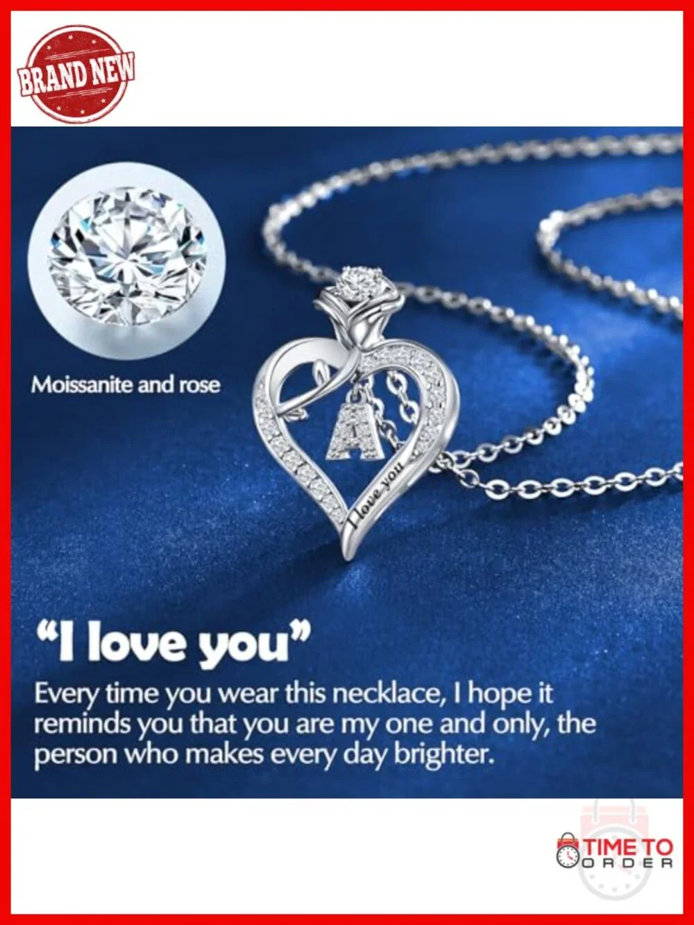 Personalized Moissanite Heart Pendant Necklace with 26 Letter Charms Sterling